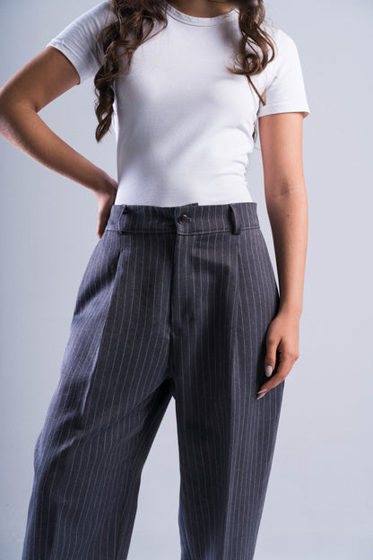 Grey Striped Tailored Pants