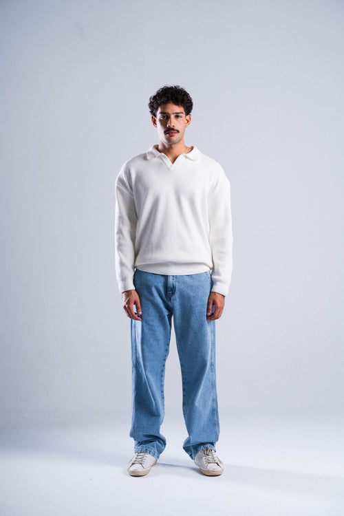 Resort Long Sleeve Polo in White