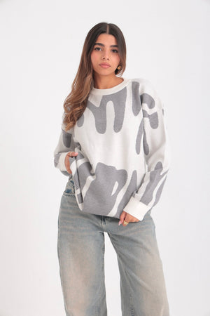 STREET ART WHITE KNITTED CREWNECK