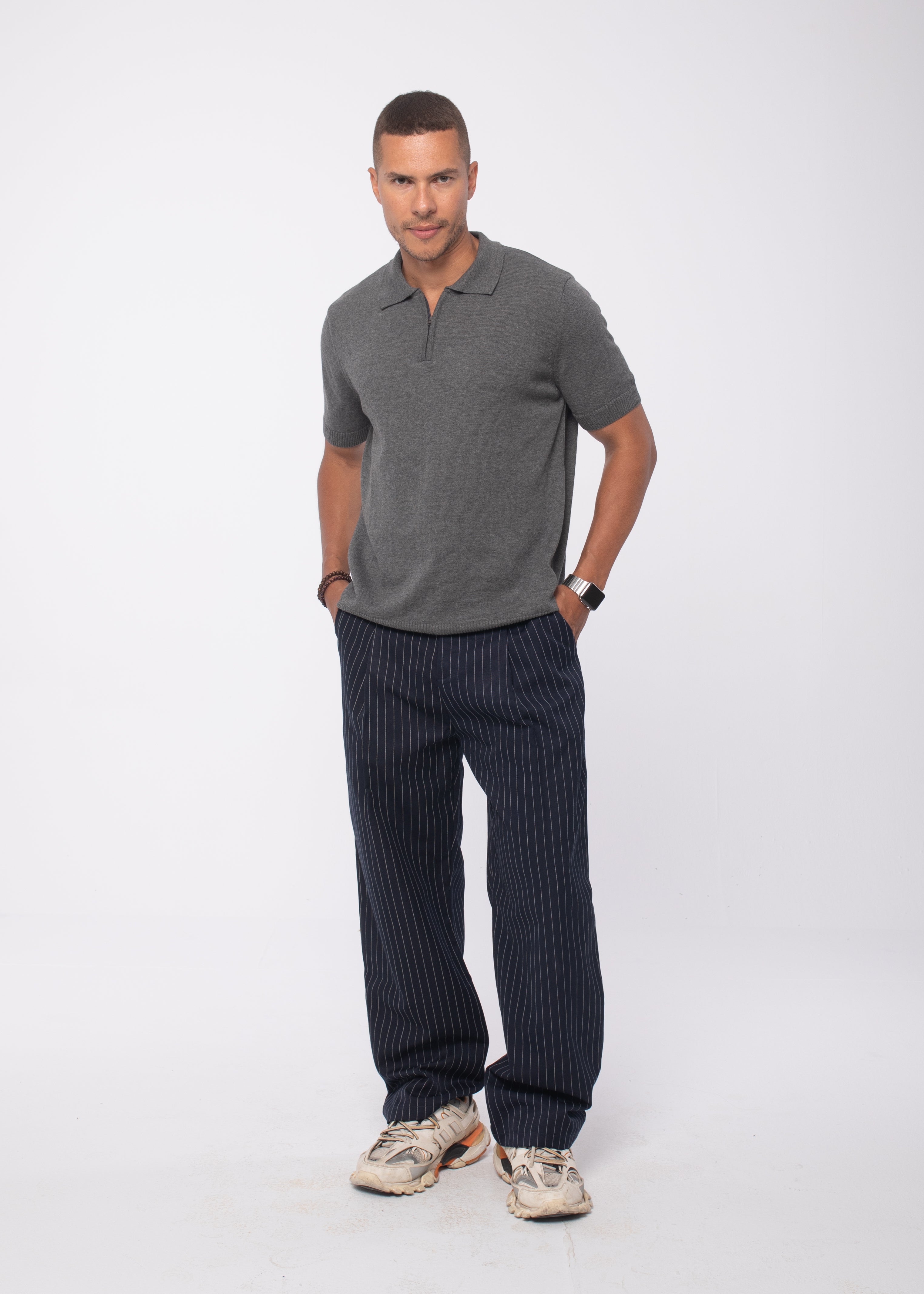 Striped Tailored Pants in Navy
