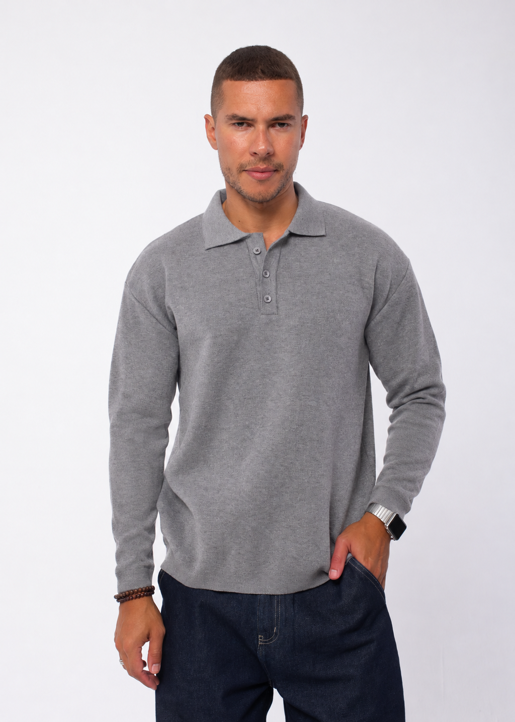 Three Button Long Sleeve Polo