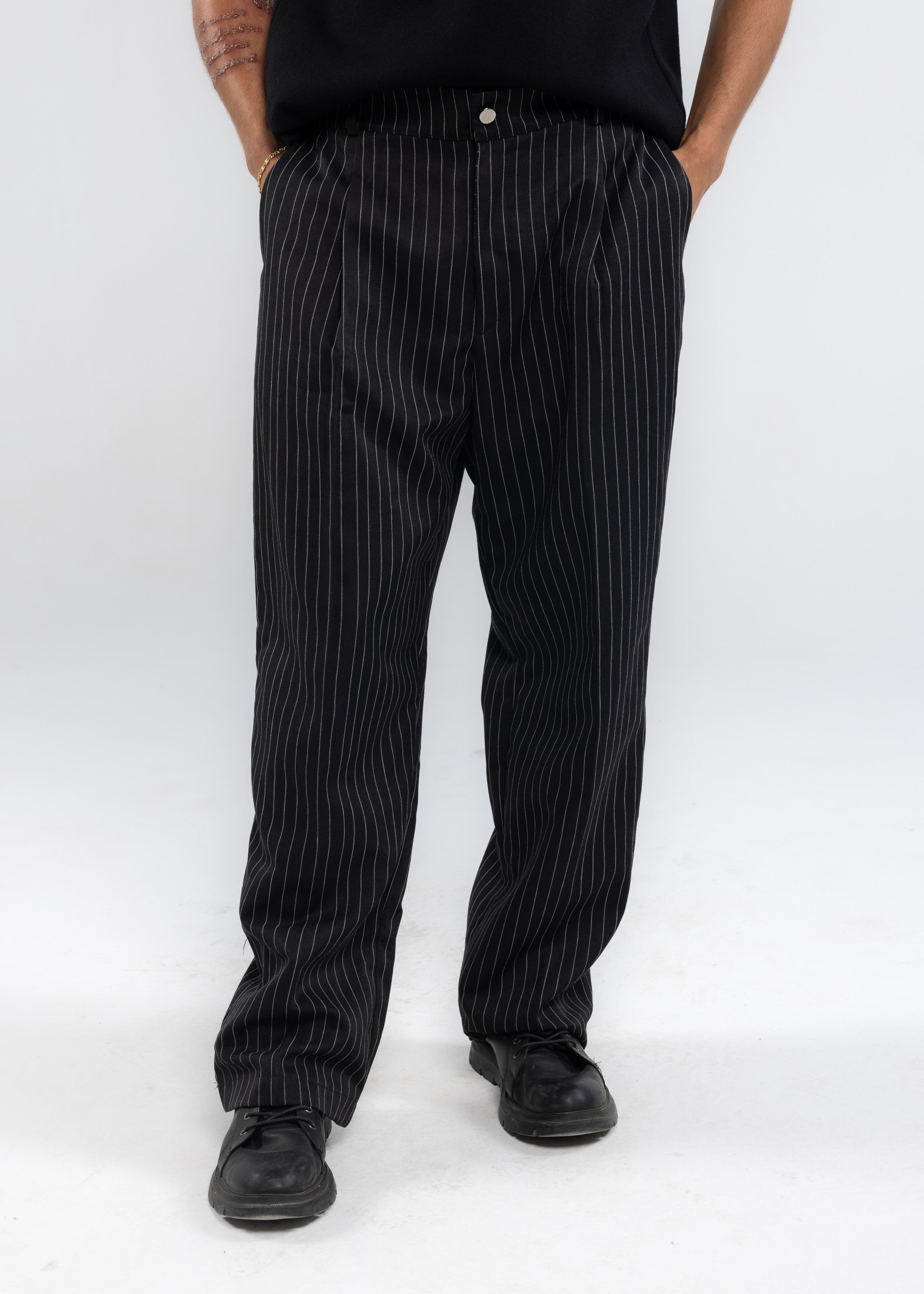 Striped Tailored Pants in Black