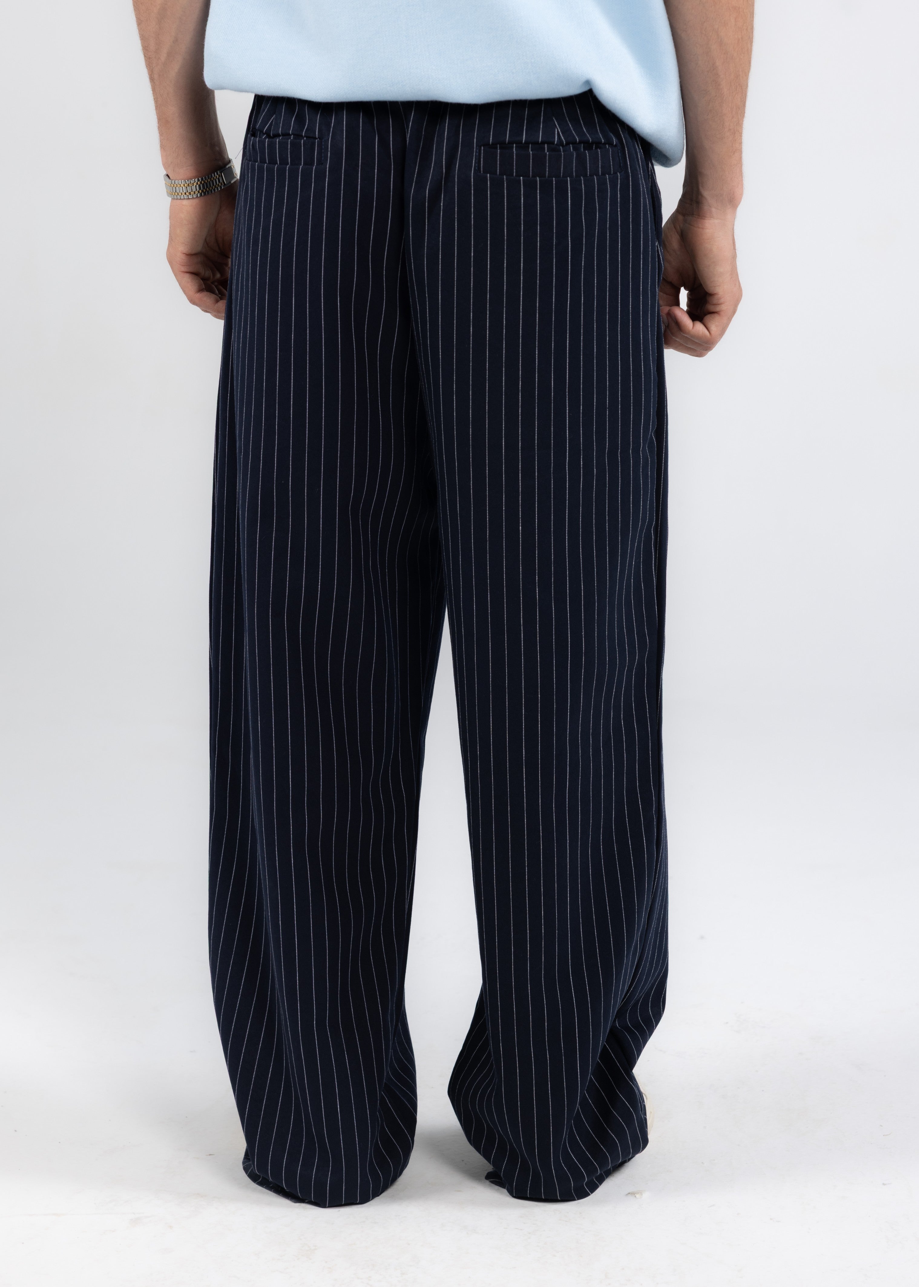 Striped Tailored Pants in Navy