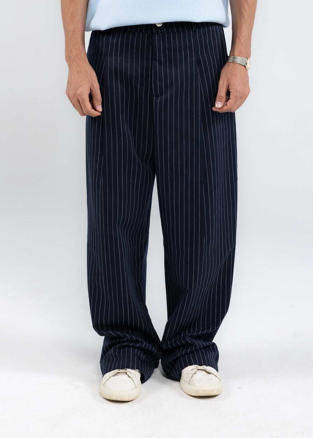 Striped Tailored Pants in Navy