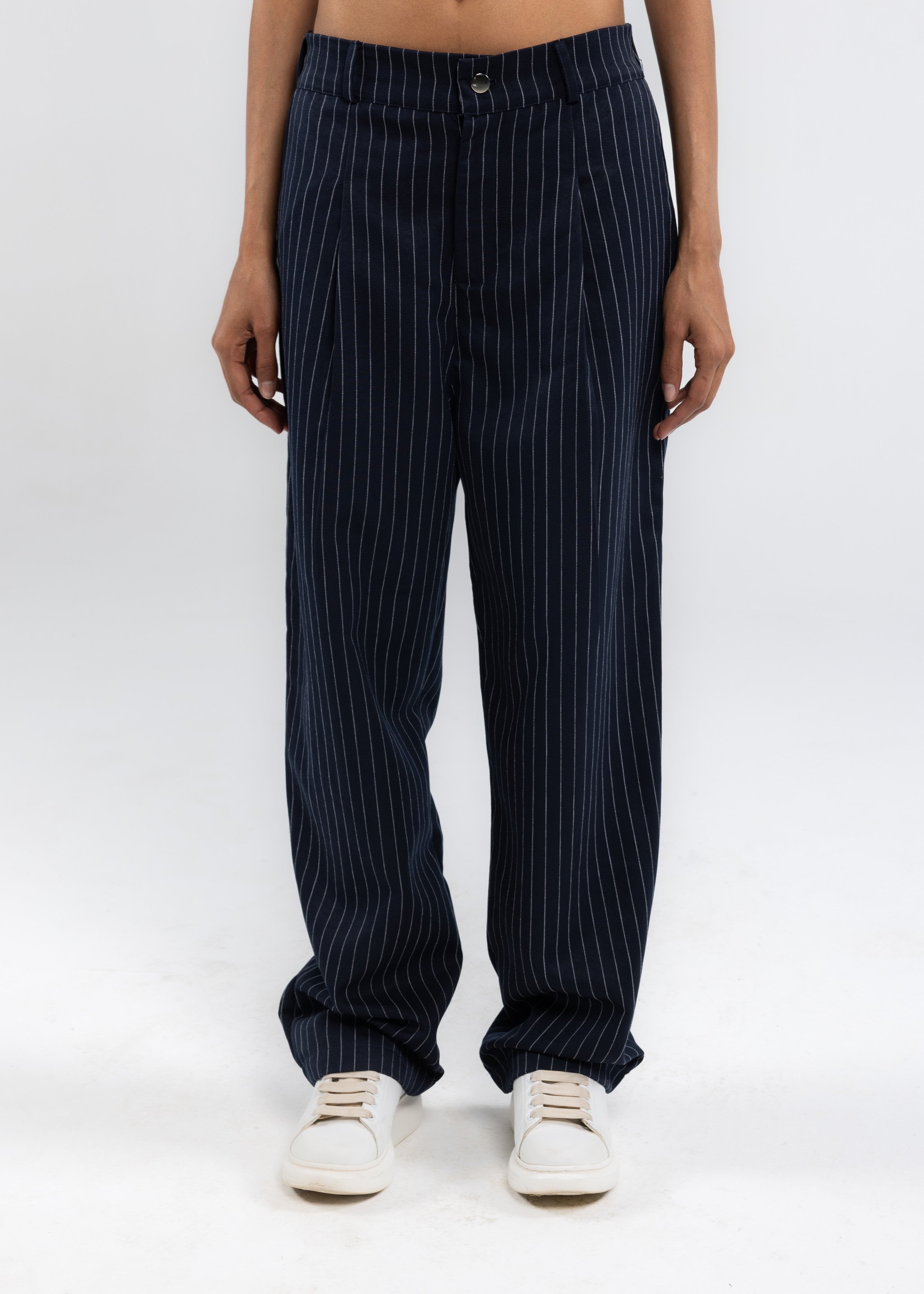 Striped Tailored Pants in Navy